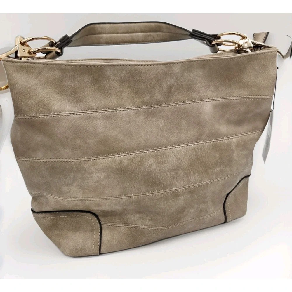 Womens Hobo SHoulder bag Snap HOOK Hardware‎ Mushroom DS NEW Beige Gold
